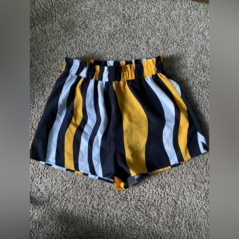 Woman’s High Waist Color Block Striped Shorts